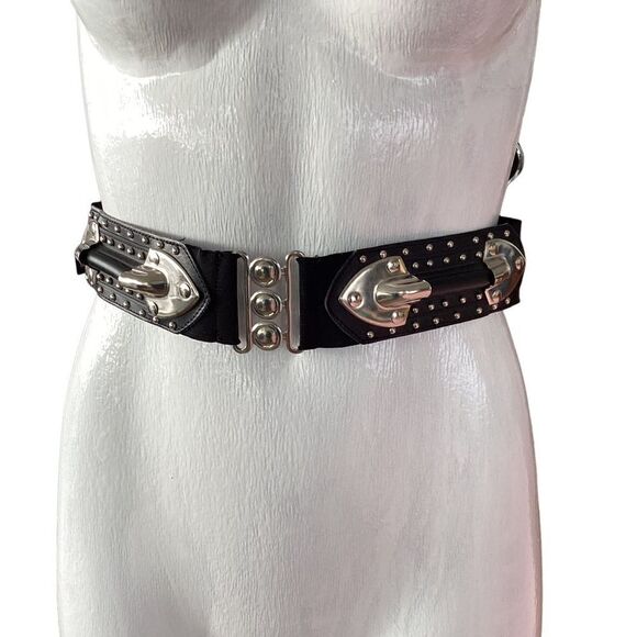 Vintage stretch belt with rubber and metal belt, steampunk goth. BLT0002 - Picture 7 of 7